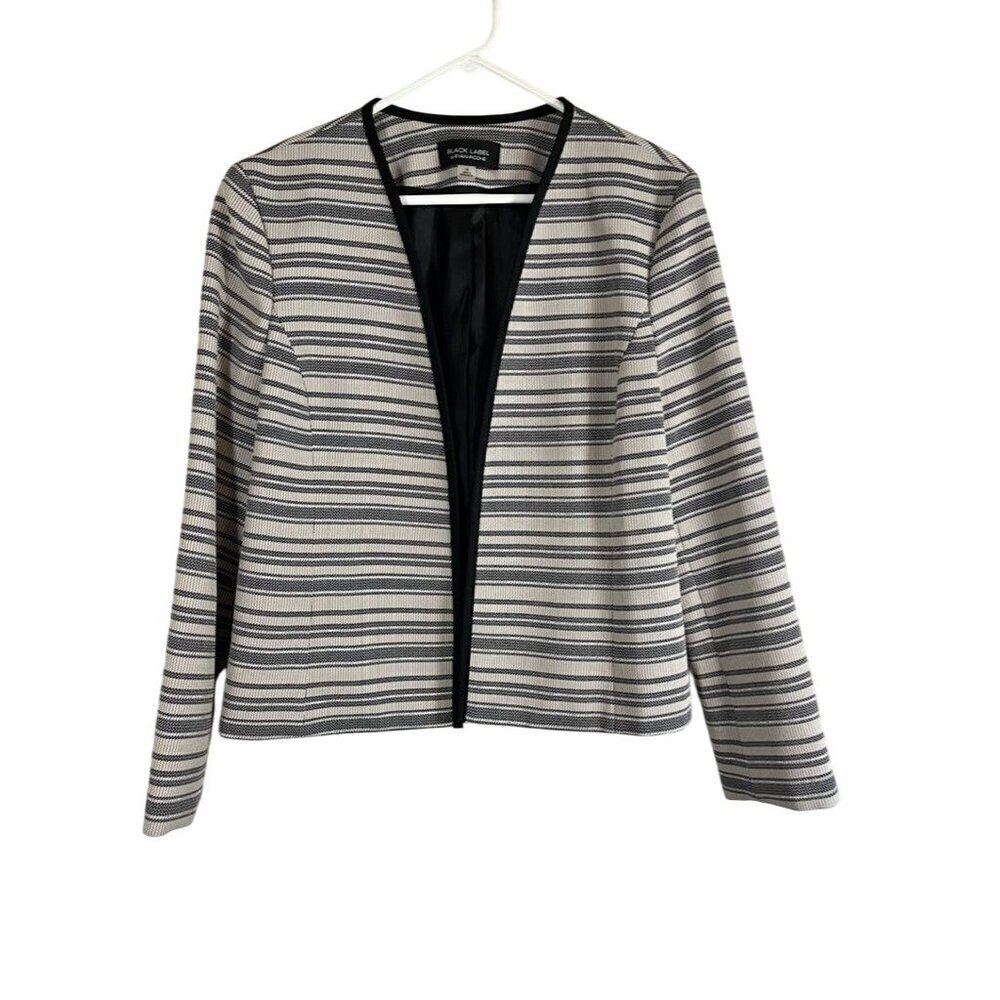 Evan Picone Jacket Women 16 Black Metallic Striped Career Neutral Minimalist 80s